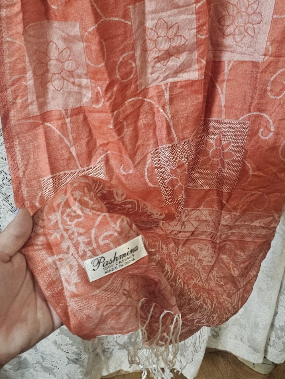Pashmina Floral Print Scarf in Coral